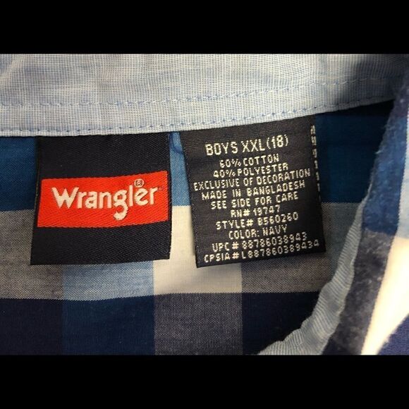 Wrangler Boys Blue Plaid Button Up Shirt Size XXL 18 - Picture 5 of 7